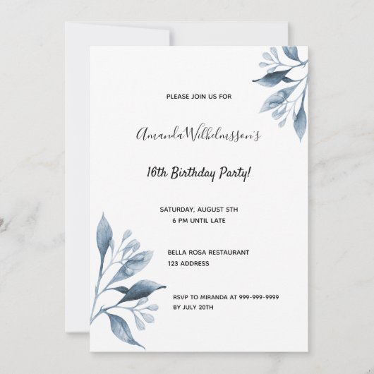 16 witte blauwe floralen botanisch kaart (Voorkant)