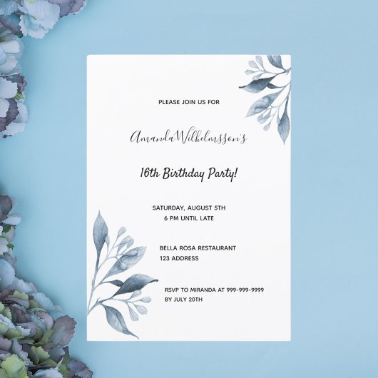 16 witte blauwe floralen botanisch kaart