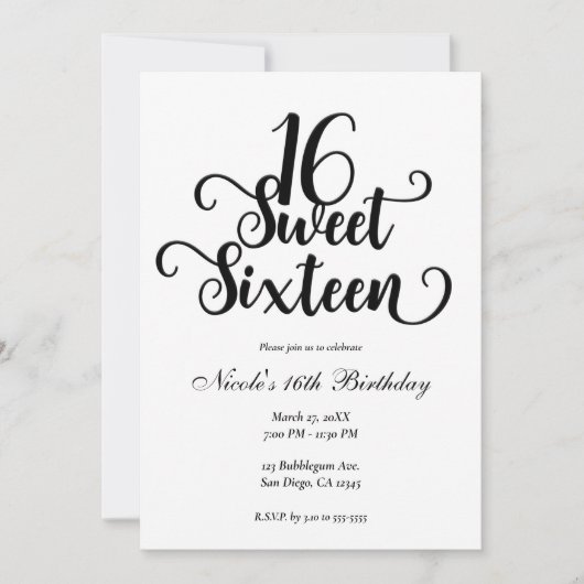 16 Witte en zwarte verjaardag Kaart (Voorkant)