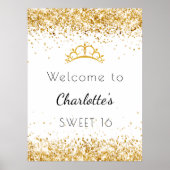 16 witte goudglitter stof tiara welkom poster (Voorkant)