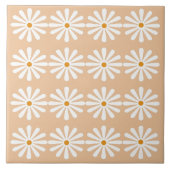 16 Witte madeliefjes op peachy roze Tegeltje (Voorkant)