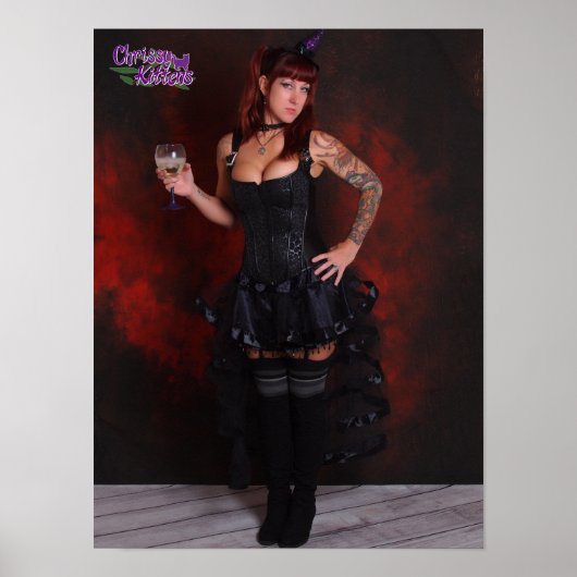 16 x 12-inch Chrissy Kittens Witch in rood Poster (Voorkant)