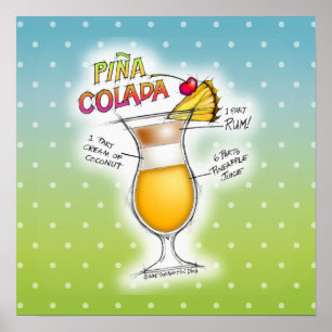 16" X 16" POSTER - PINA COLADA RECEPT COCKTAIL KUN