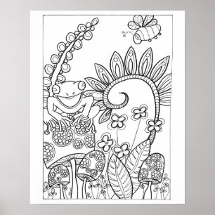 16"x 20" Kleine kikker met fantasiebloemen Poster