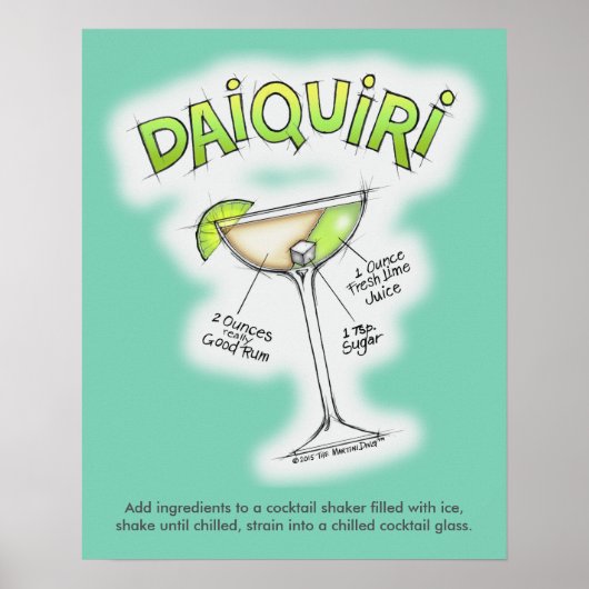 16" x 20" POSTER - DAIQUIRI RECEPT COCKTAIL KUNST (Voorkant)
