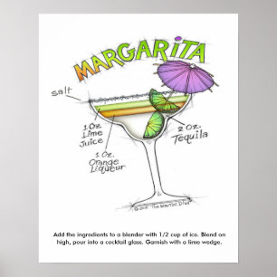 16" X 20" POSTER - MARGARITA RECEPT COCKTAIL KUNST