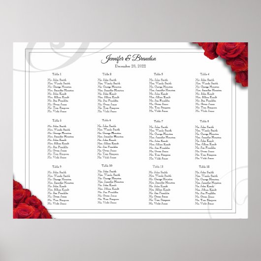 16 x 20 Rode Rozen Zitplaats Grafiek Poster (Voorkant)