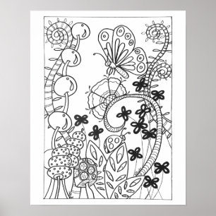 16 "x 20" Vlinder met fantasie bloemen kleuren Poster