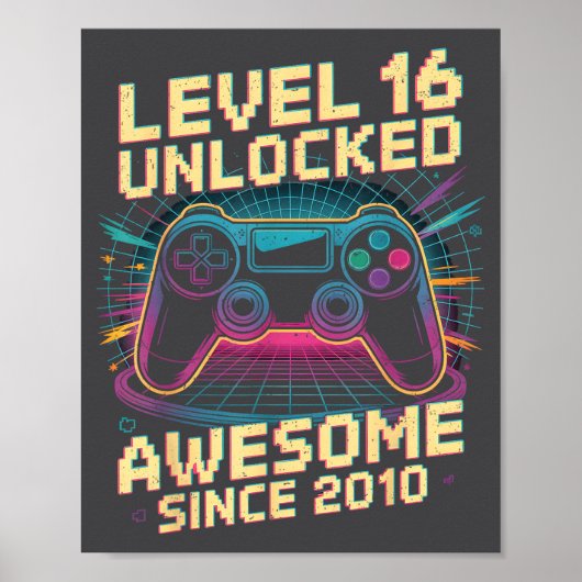 16 Year Old Boy Level 16 Gamer 2010 16th Birthday Poster (Voorkant)