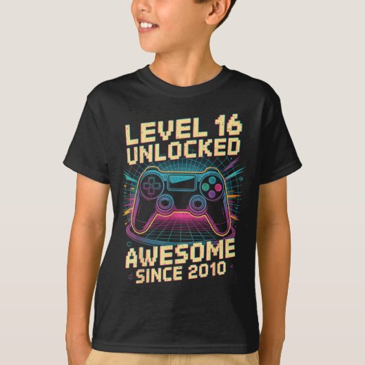 16 Year Old Boy Level 16 Gamer 2010 16th Birthday  T-shirt (Voorkant)