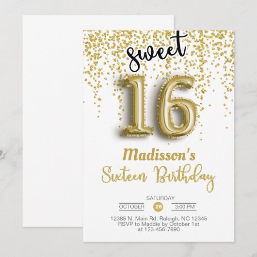 16 zestien gouden ballonmeisjes uitgenodigd voor h kaart (Voorkant / Achterkant)