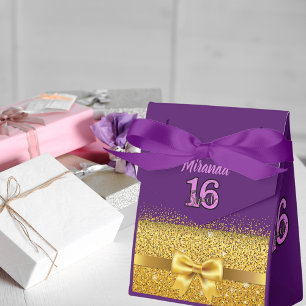16 zestien paars met gouden boog Dank je Bedankdoosjes