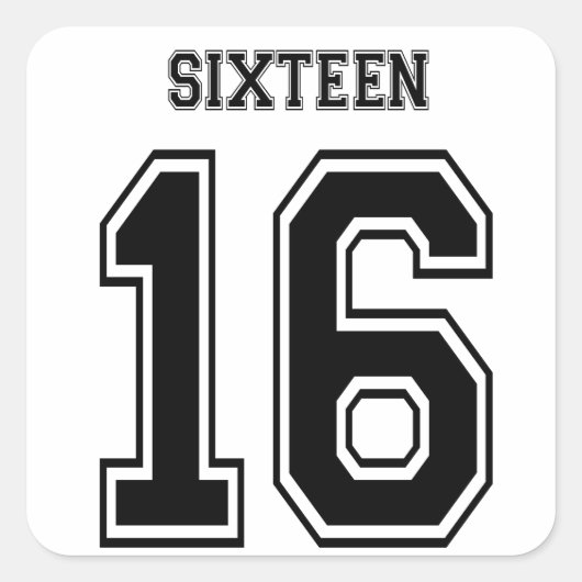 16 zestien varianten num vierkante sticker (Voorkant)
