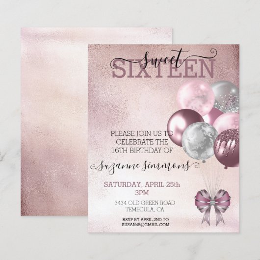 16 zestienjarige ballonvaarzen Roos Gold (Voorkant / Achterkant)