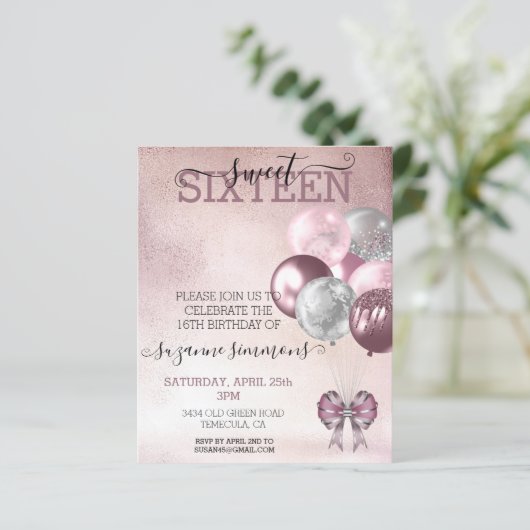 16 zestienjarige ballonvaarzen Roos Gold (Staand voorkant)