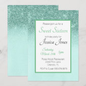 16 zestienjarige feestdag Mint Green Glitter Kaart (Voorkant / Achterkant)
