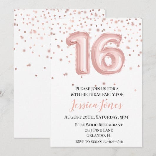 16 zestienjarige Rozen gouden ballonnen Kaart (Voorkant / Achterkant)