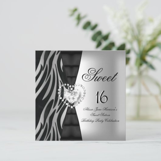 16 zestienjarige Zebra Black Silver Kaart (Staand voorkant)