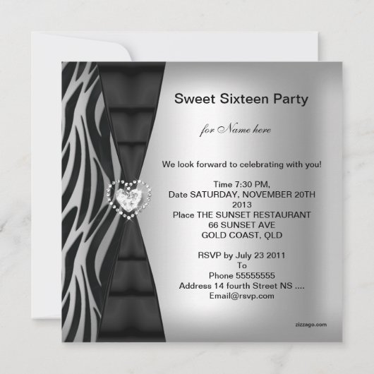 16 zestienjarige Zebra Black Silver Kaart (Achterkant)