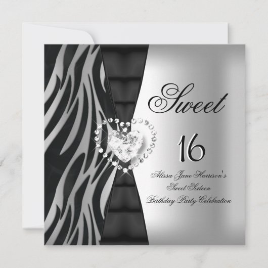 16 zestienjarige Zebra Black Silver Kaart (Voorkant)