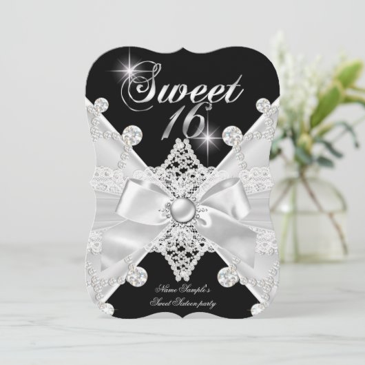 16 zestienzwarte zilver Diamond Birthday Kaart (Staand voorkant)