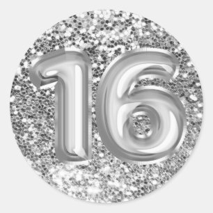 16 Zilveren Folie Ballonnen Glitterend Klomp Glitt Ronde Sticker