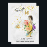 *~* 16 ZOETE ZESTIEN Gouden Bloemen Zeemeermin Ver Kaart<br><div class="desc">* Energetisch Verbeterde Verrassing Party Fantasy SWEET ZESTIEN sprankelende MODERN Goud DONKERGEEL GOUD Kleur Zeemeermin met Lang ZWART weelderig Haar. Er zijn veel mooie bloemen hier in de buurt. De glanzende 16 GOUDEN FOLIE BALLON nummers zorgen voor een geweldige feestelijke toevoeging aan uw Sweet 16 Birthday Party Invitation. Onze zeemeermin...</div>