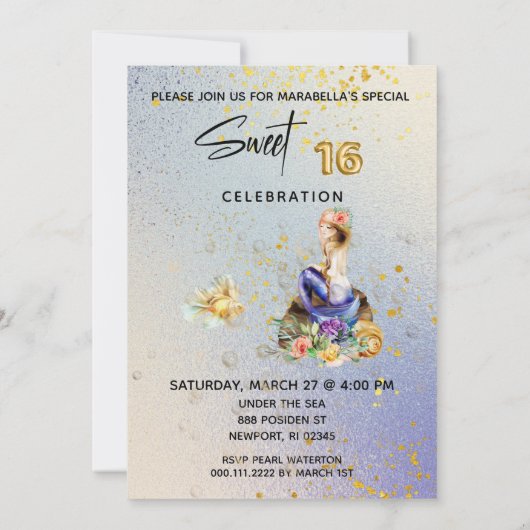 *~* 16 ZOETE ZESTIEN Ombre Blauwe Zeemeermin Verja Kaart (Achterkant)