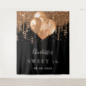 16 zwarte goudballonnen monogram 16e wandkleed (Voorkant)