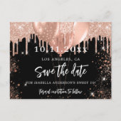 16 zwarte gouden ballonnen met roos sparen de datu aankondigingskaart (Voorkant)