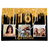 16 zwarte gouden glitter druppelt op fotoverjaarda groot cadeauzakje (Voorkant)