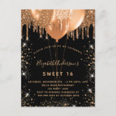 16 zwarte goudzoolstofballonnen 16e uitnodiging briefkaart (Voorkant)