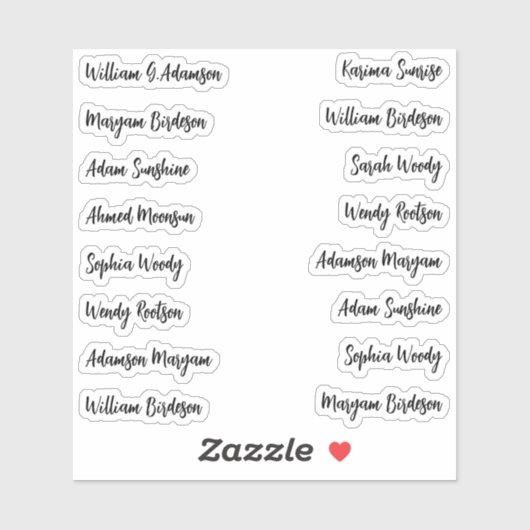 16 zwarte namen | Elegant kalligrafiescript Sticker (Vel)