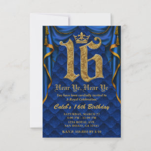 16DE 16 Verjaardagsfeest Koningsblauwe Gouden Kroo Kaart