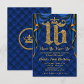 16DE 16 Verjaardagsfeest Royal Blauw Gouden Kroon Kaart (Voorkant / Achterkant)