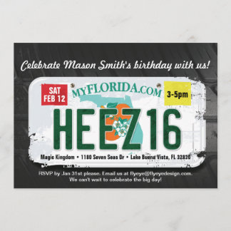 16de Birthday Florida License Invitation Kaart