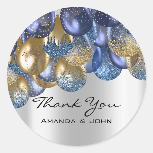 16de Bridal Wedding Ballon Blue Navy Silver Ronde Sticker (Voorkant)