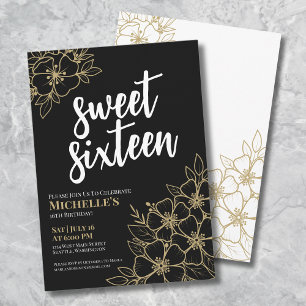 16de Gouden Bloemige Sweet Sixteen Verjaardag Kaart
