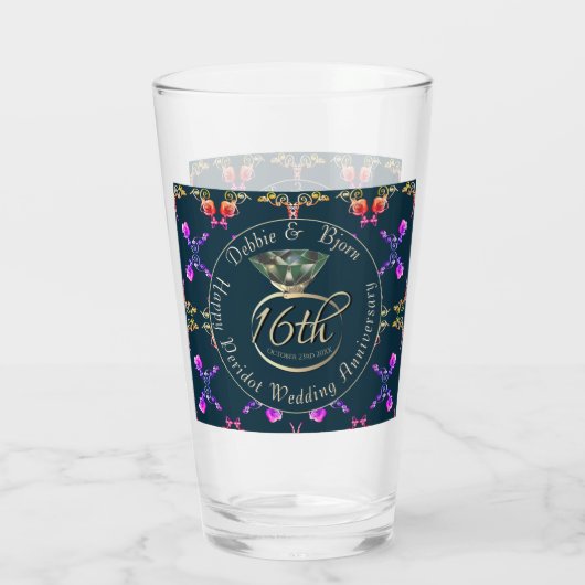 16de Jubileum van het huwelijk Peridot Rozen op de Glas (Achterkant)