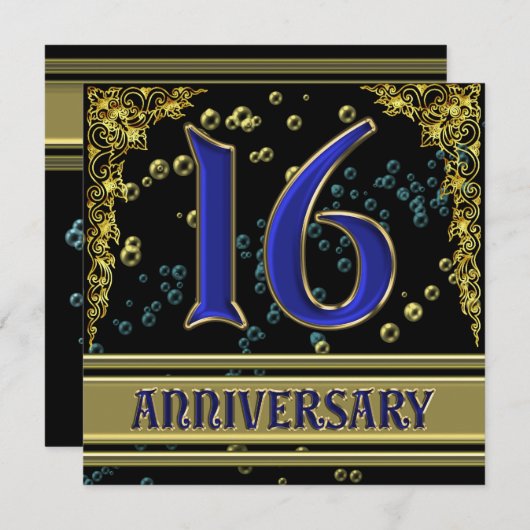 16de Jubileum zwart-wit en goud Kaart (Voorkant / Achterkant)