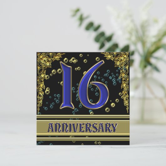 16de Jubileum zwart-wit en goud Kaart (Staand voorkant)