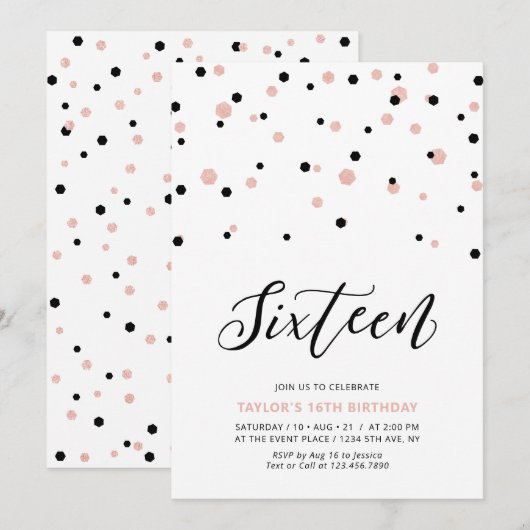 16de tiende verjaardag van het zwarte en Roos goud Kaart (Voorkant / Achterkant)