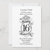 16de trouwdag zwart en witte rozen kaart (Achterkant)