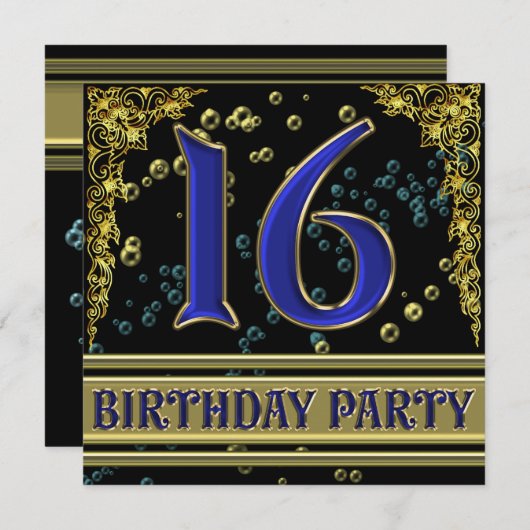 16de verjaardag van Black and Gold Kaart (Voorkant / Achterkant)