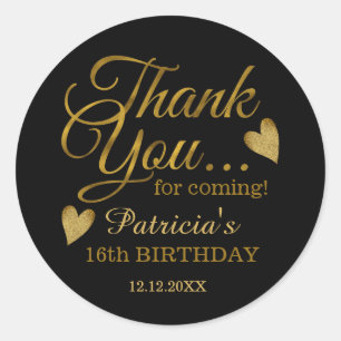 16de verjaardag van Black and Gold Sweet Hartelijk Ronde Sticker