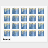 16e Baby shower Glitter 3D Blue Gold Vierkante Sticker (Vel)