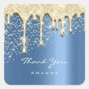 16e Baby shower Glitter 3D Blue Gold Vierkante Sticker