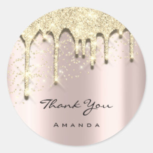 16e Baby shower Glitter 3D Roos Gold Ronde Sticker