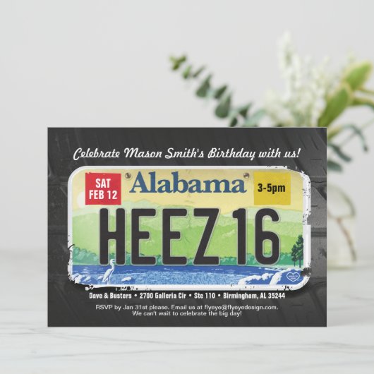 16e Bday Alabama-licentieuitnodiging Kaart (Staand voorkant)