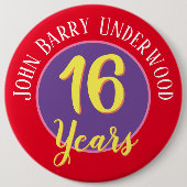 16e Birthday-badge aan personaliseren. Ronde Button 6,0 Cm (Voorkant)